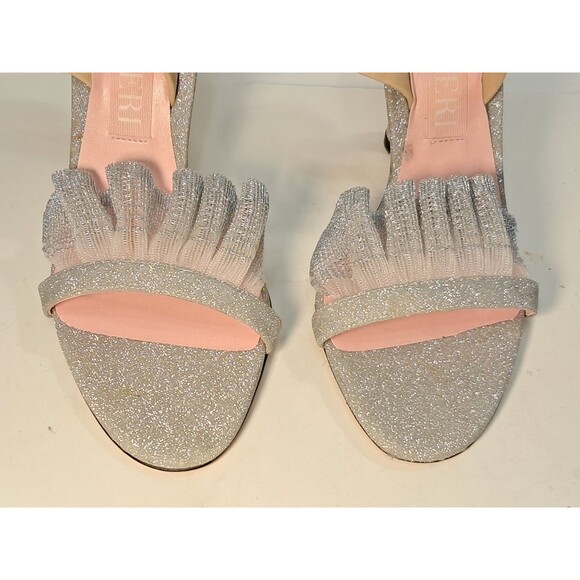 NEW Piferi Silver Izma 100 Glitter Ruffled Slingback Sandal 4" Heels Size 38 - Picture 5 of 12